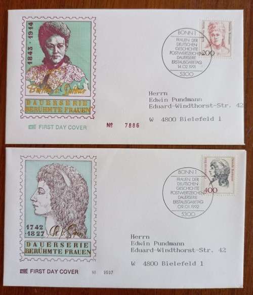 Germany 1991 lot of 6 FDCs famous women