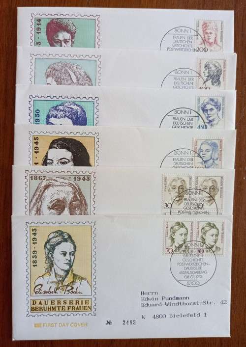 Germany 1991 lot of 6 FDCs famous women