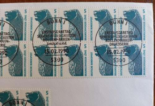 Germany 1990 FDC with coil stamps block of 16 and block of 4