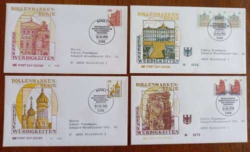 Germany 1991 lot of 4 FDCs with coil stamps