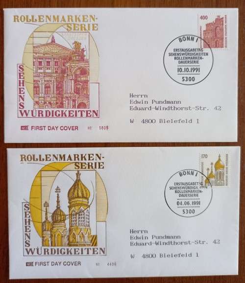 Germany 1991 lot of 4 FDCs with coil stamps