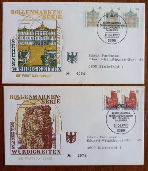 Germany 1991 lot of 4 FDCs with coil stamps