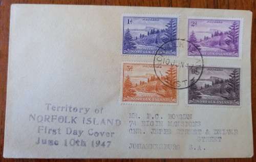 1947 Norfolk Island FDC to Johannesburg