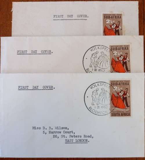 1962 RSA Volkspele lot of 3 private FDCs