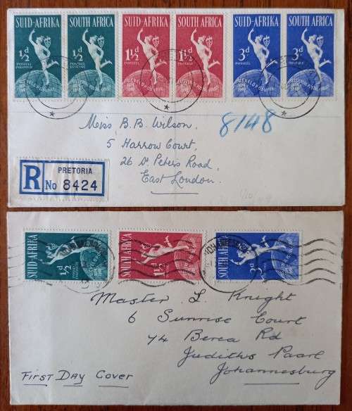 1949 SA Union pair of covers Universal Postal Union (UPU)