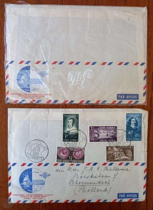 1952 SA Union Van Riebeeck 2 versions of the KLM FDC