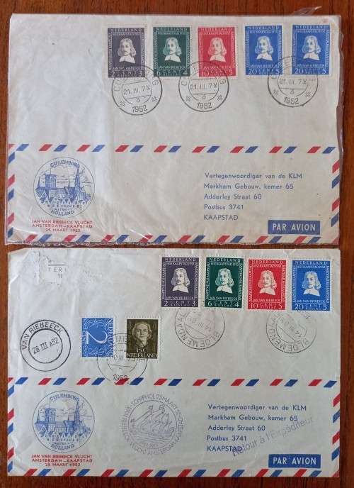 1952 SA Union Van Riebeeck 2 versions of the KLM FDC
