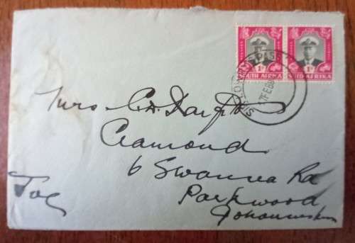 1947 SA Union cover Sir Lowry`s Pass to Johannesburg