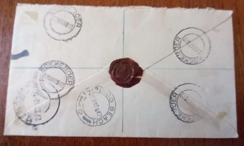 1942 SA Union registered cover Koekemoer to Isipingo Beach via Klerksdorp wax seal
