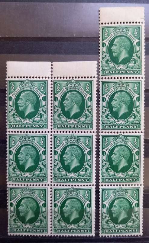 1934 Great Britain 1/2P MNH block of 6 & strip of 4