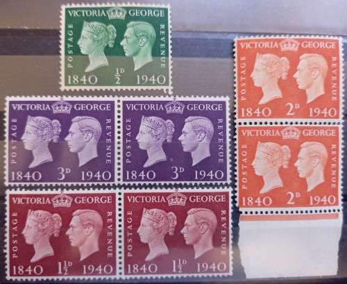 1940 Great Britain 3 pairs & 1 single MNH