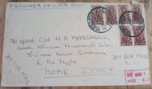 SA Union 1942 Prisoner of War post Cape Town to Italy (addressed to Corporal)