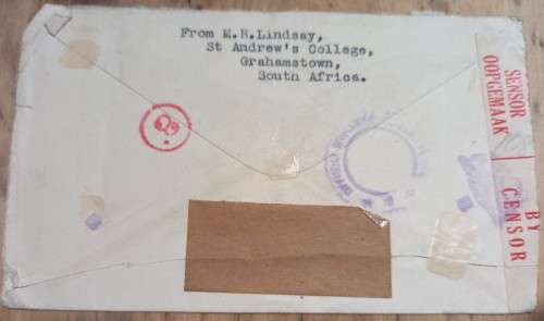 SA Union 1941 Prisoner of War post Grahamstown to Italy (addressed to Major), repatriated, opened