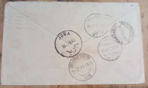 SA Union 1946 cover Johannesburg to SAAF detachment in Anglo Egyptian Sudan - returned