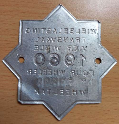 1960 Transvaal Four Wheeler tax disc