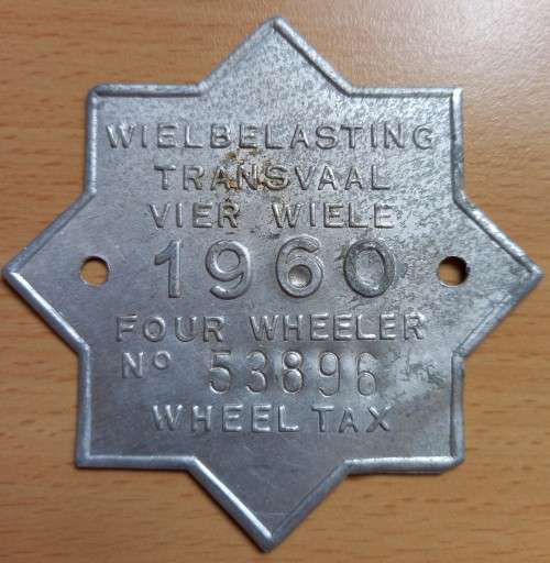 1960 Transvaal Four Wheeler tax disc