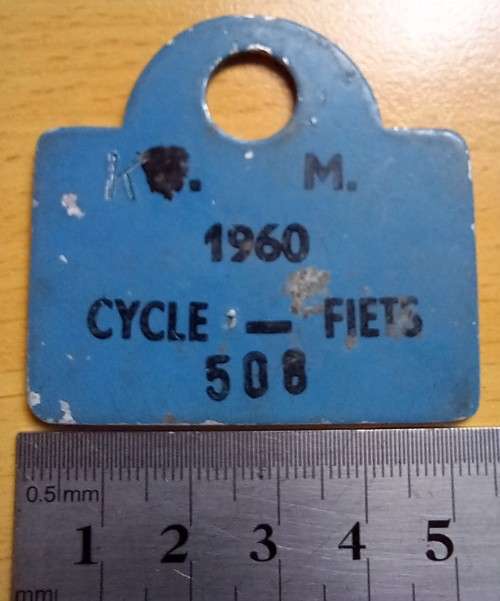 1960 unknown town bicycle license disk