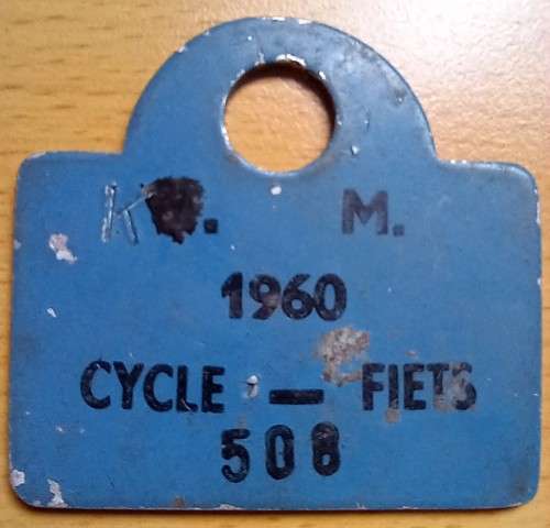 1960 unknown town bicycle license disk