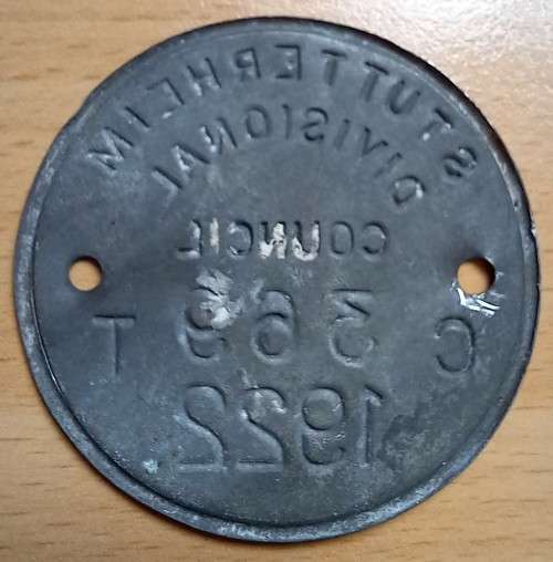 1922 Stutterheim Divisional Council license disk - 100 years old!