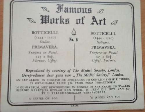 Famous Works of Art part set of 124 cigarette cards with duplicates