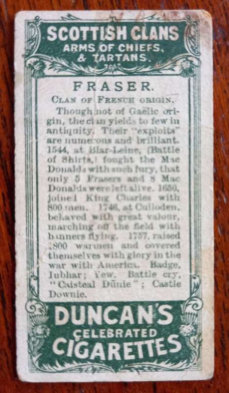 Duncan`s Cigarettes Scottish clans (x3) cards 1910 CV R1000