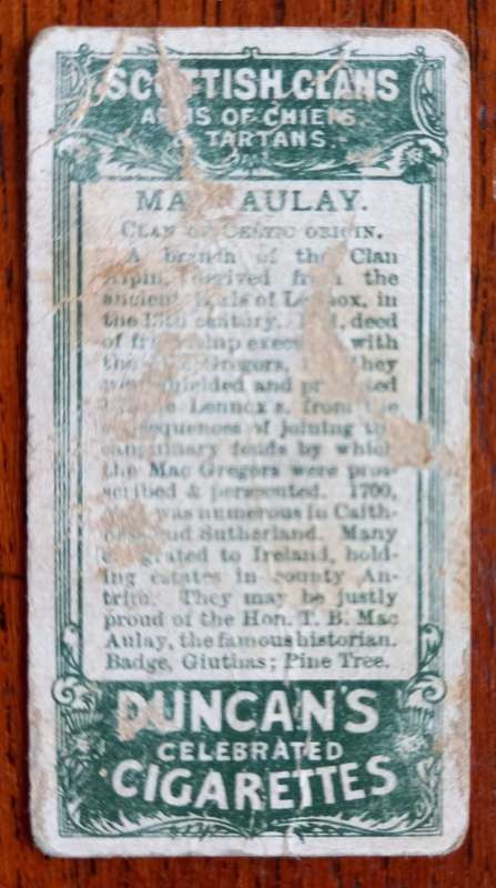 Duncan`s Cigarettes Scottish clans (x3) cards 1910 CV R1000