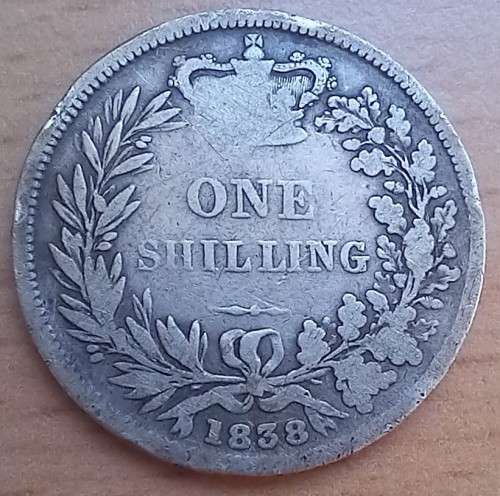 1838 Great Britain 1 Shilling, overstamped `A` on obverse