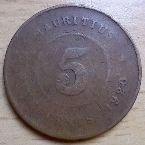 1920 Mauritius 5 Cents filler