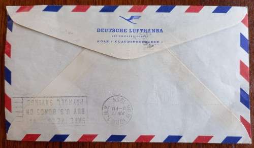 1955 Germany official flight cover Lufthansa Frankfurt to New York