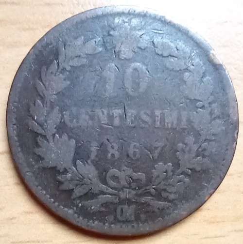 Italy 10 Centesimi 1867 OM, well used