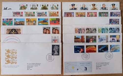 1986 Britain lot of 12 FDCs + 32 MNH stamps, CV$100