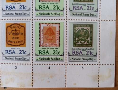 1990 RSA `Stamp Day` control sheet of 25, some edge discolouring