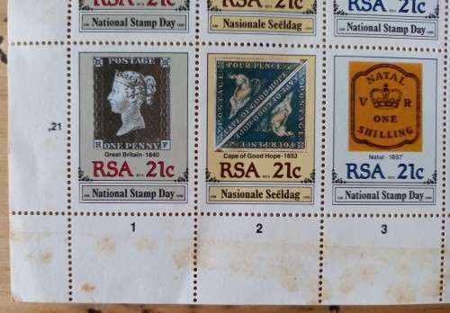 1990 RSA `Stamp Day` control sheet of 25, some edge discolouring
