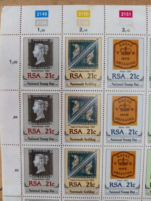 1990 RSA `Stamp Day` control sheet of 25, some edge discolouring
