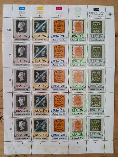 1990 RSA `Stamp Day` control sheet of 25, some edge discolouring
