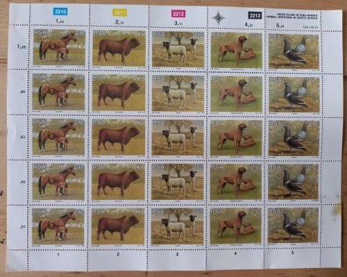 1991 RSA Animal Breeding control sheet of 25, some edge discolouring