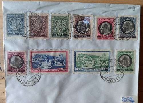 1946 Vatican full set of surcharges on cover, used, CV$60