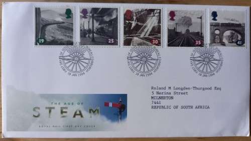 1994 Great Britain `The Age of Steam` FDC + 5 MNH blocks of 4