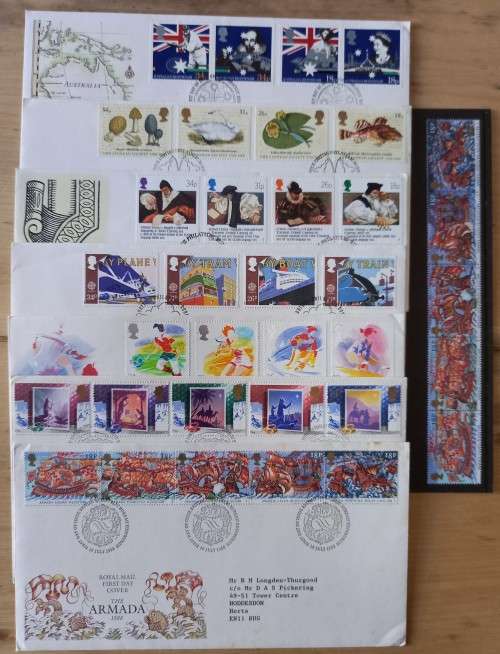 1988 Great Britain lot of 7 FDCs + 26 MNH stamps, CV$70
