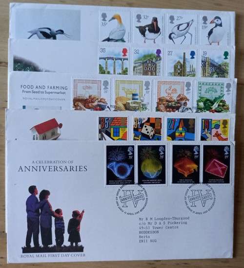 1989 Great Britain lot of 5 FDCs & 20 MNH stamps, CV$60 - see details