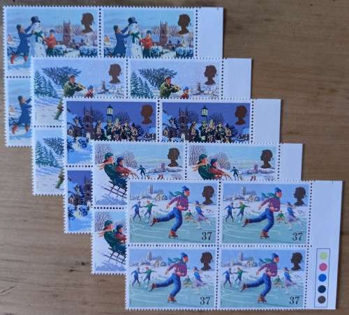 1990 Great Britain Christmas FDC + 5 MNH blocks of 4