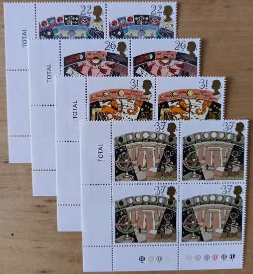 1990 Great Britain Astronomy FDC + 4 MNH blocks of 4