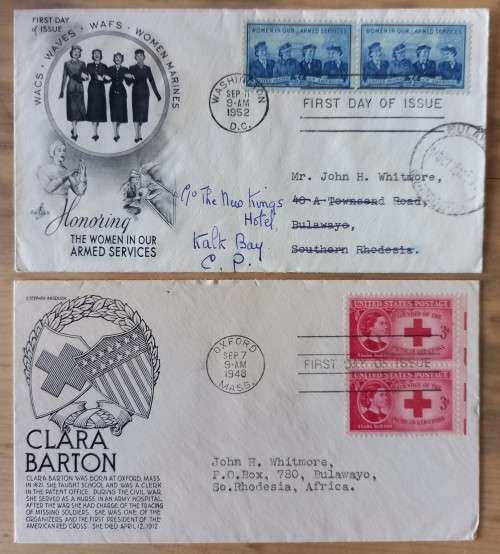 USA lot of 8 FDCs 1938, 1940, 1948 (x4), 1952 (x2) to Southern Rhodesia - one passed by censor