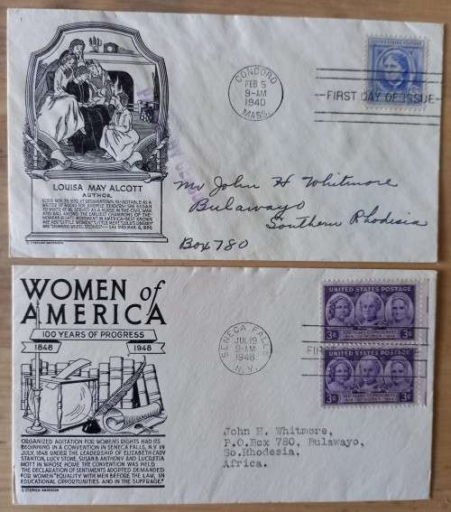USA lot of 8 FDCs 1938, 1940, 1948 (x4), 1952 (x2) to Southern Rhodesia - one passed by censor