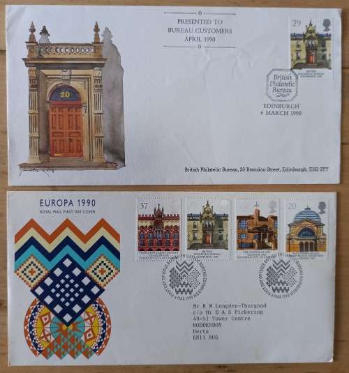 1990 Great Britain Europa FDC (x2) + 4 MNH blocks of 4