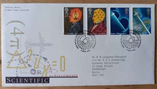 1991 Great Britain Scientific Achievements FDC + 4 MNH blocks of 4