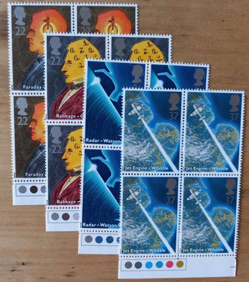 1991 Great Britain Scientific Achievements FDC + 4 MNH blocks of 4