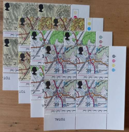 1991 Great Britain Maps FDC + 4 MNH corner blocks of 4
