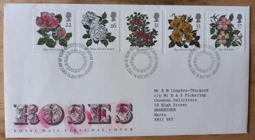1991 Great Britain Roses FDC + 5 MNH blocks of 4