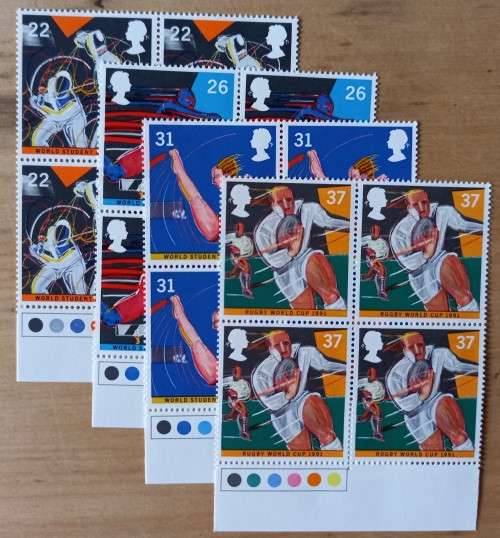 1991 Great Britain Sport FDC + 4 MNH blocks of 4